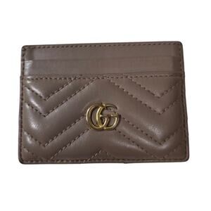 Gucci GG Marmont Taupe Chevron Leather Credit Card Holder Wallet, Dust Bag & Box